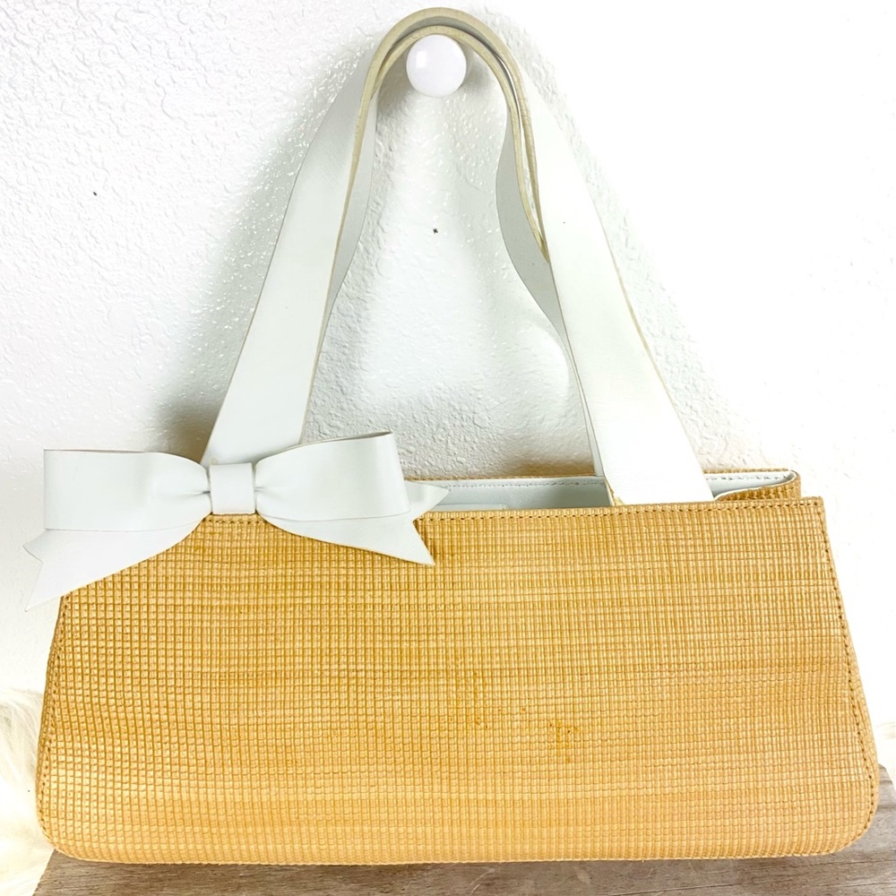 Preston & York Straw and White Leather Tote
